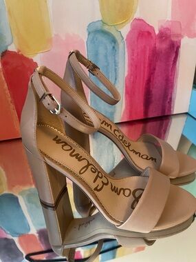 Sam Edelman Nude Block Heel Ankle-Strap Sandals